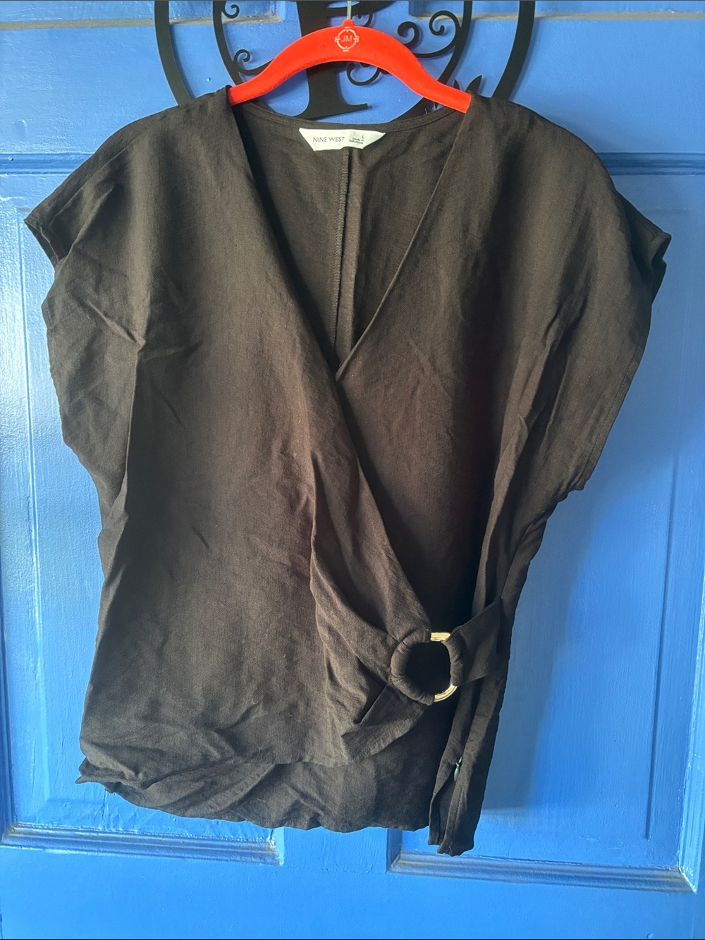 Nine West Black Wrap Top with Buckle Detail
